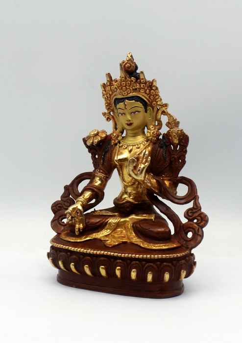 Partly Gold Plated White Tara Statue 6.5"H