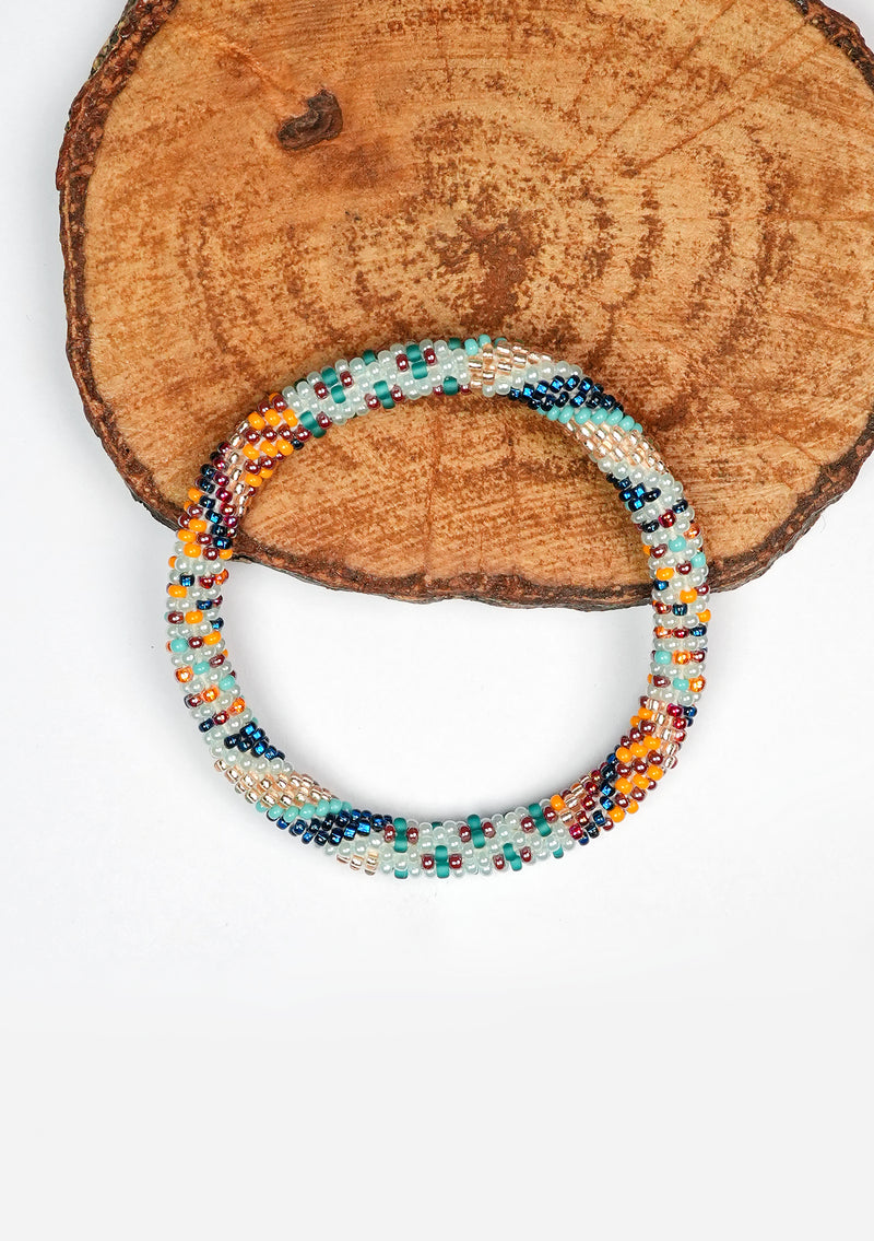 Blue, Orange & Bronze Harmony Nepalese Roll Bead Bracelet – Handmade Fair Trade Jewelry