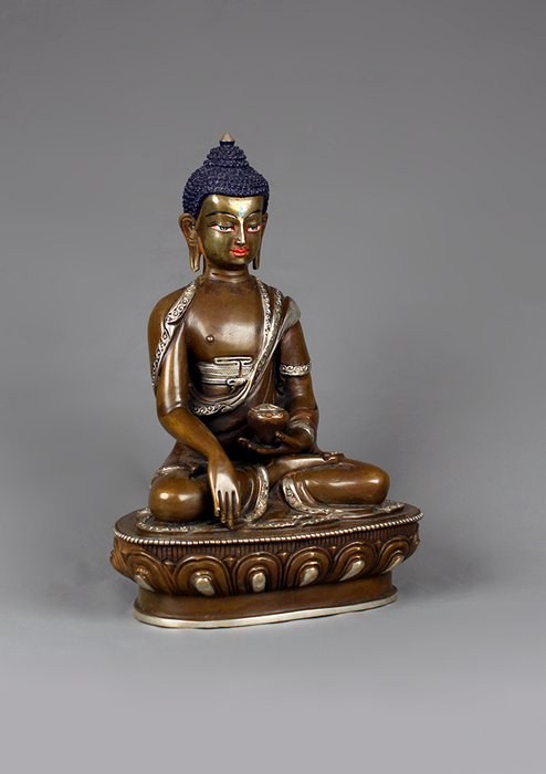 Copper Shakyamuni Buddha Silver Plated Statue 8.5"H