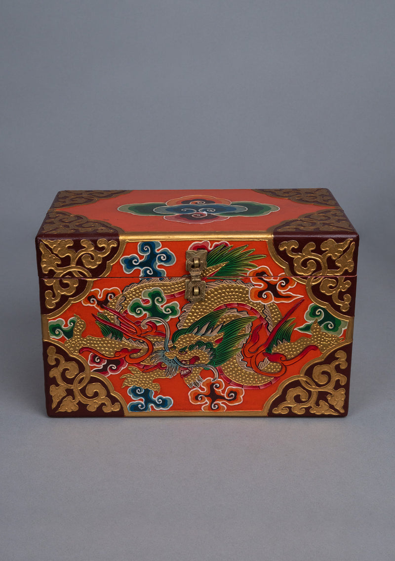 Handpainted Dragon & Tibetan Motif Wooden Altar Box