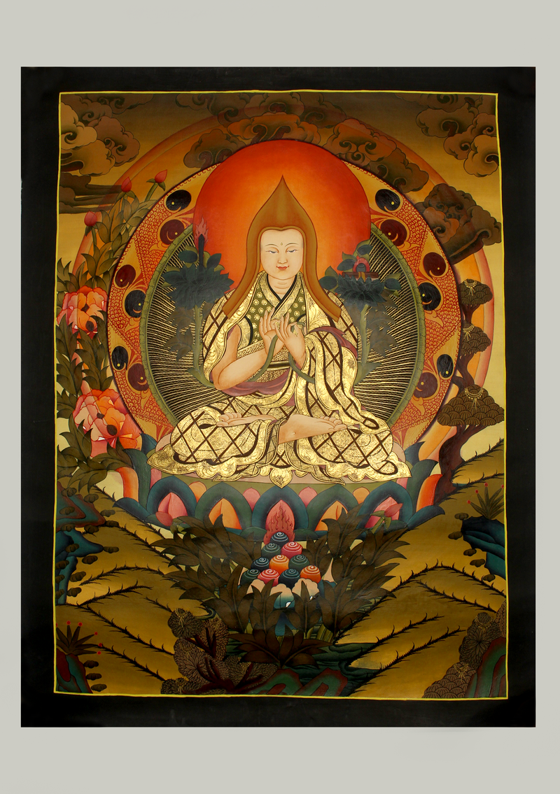 Je Tsongkhapa Thangka Painting Oil Varnished