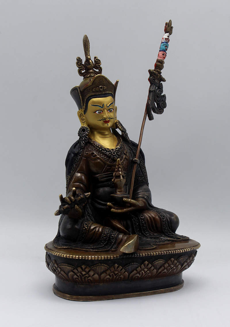 Gold Face Painted Copper Guru Padmasambhava Statue 8.5"H