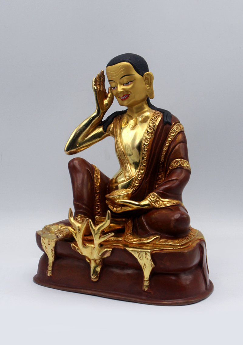 Partly Gold Plated Copper Milarepa Statue 7.5" H