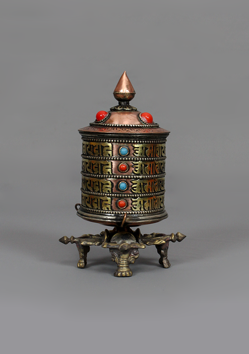 Copper Desktop Single Prayer Wheel With Double Dorjee Stand
