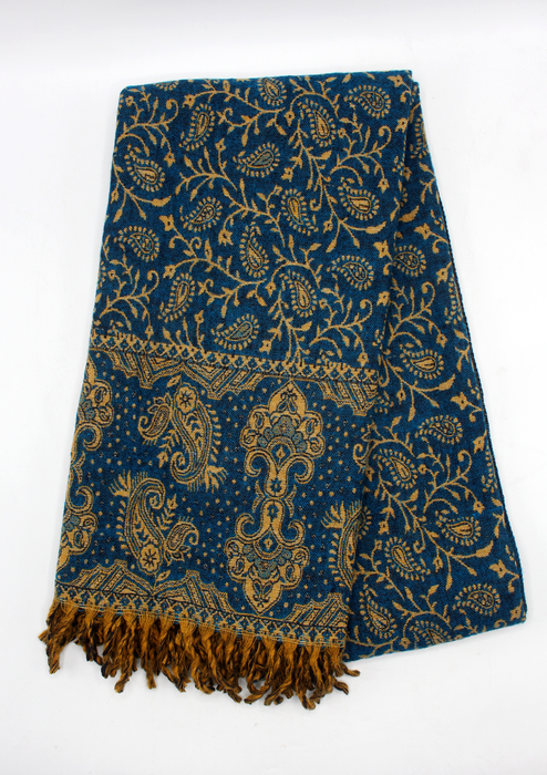Hand loomed Blue Floral Woolen Shawl
