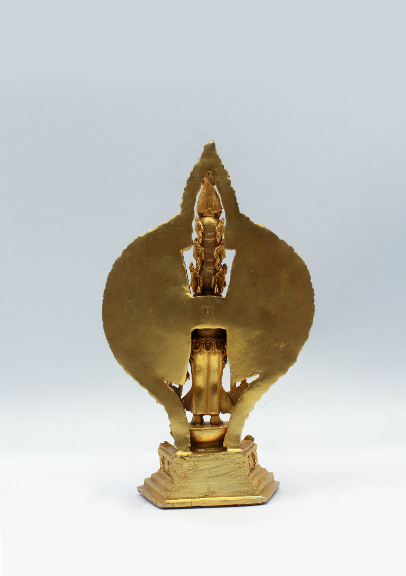 Gold Plated Avalokiteshvara Statue 6"H