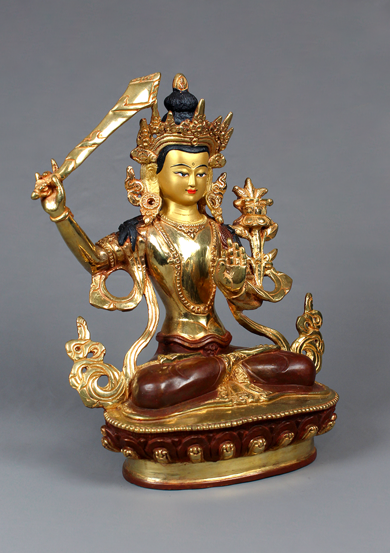 Manjushree Partly Gold Plated Coppper Statue 9"H