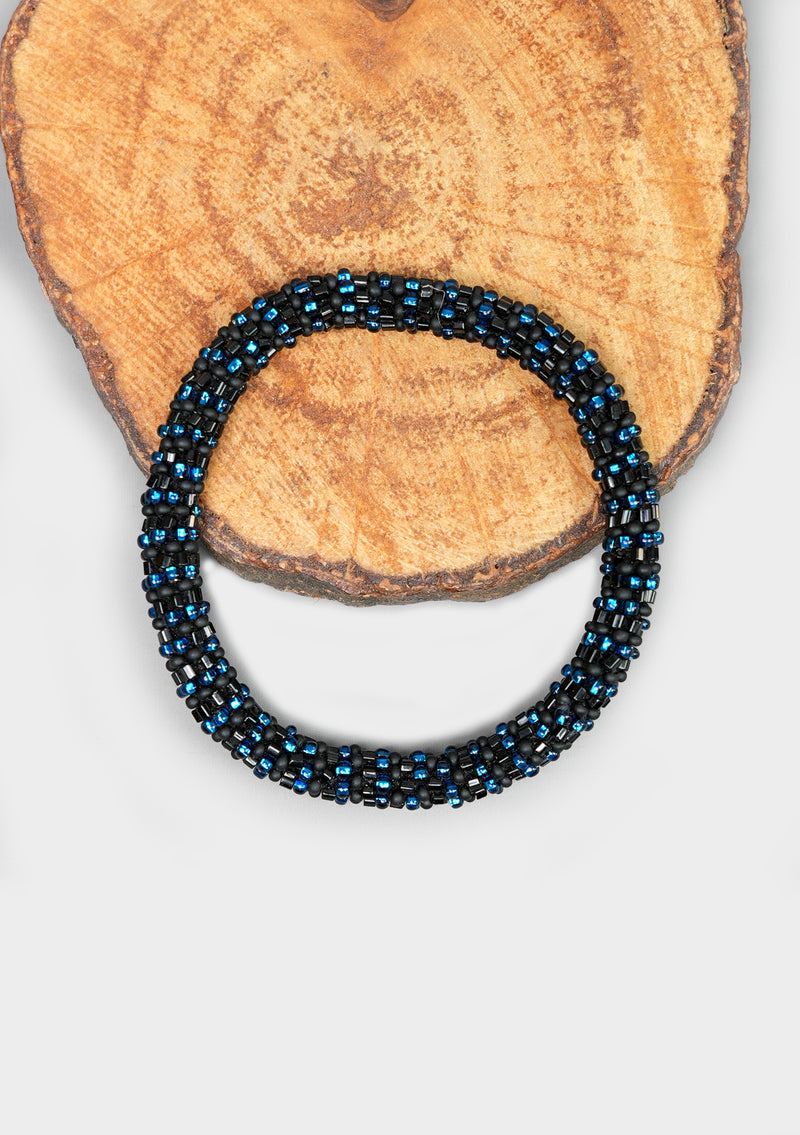 Black and Blue Nepalese Roll Bead Bracelet