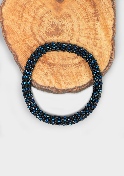 Black and Blue Nepalese Roll Bead Bracelet