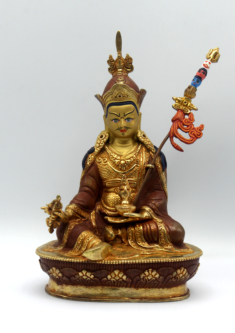 Partly Gold Plated Copper Guru Padmasambhava Statue 8.5"H