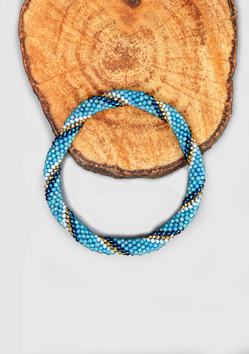 Blue Moon Striped Nepalese Roll Bead Bracelet
