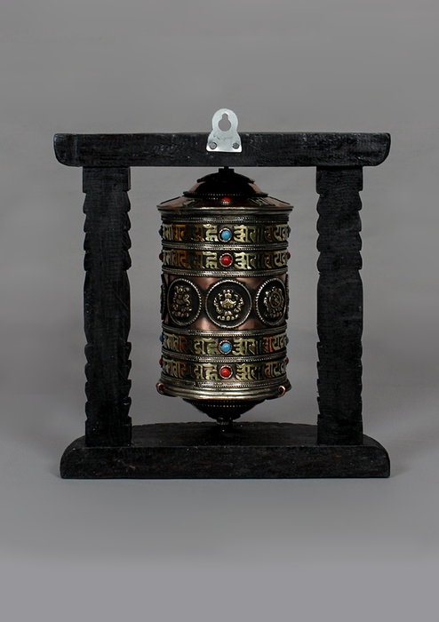 Wall Hanging Single Prayer Wheel with Stone Inlays