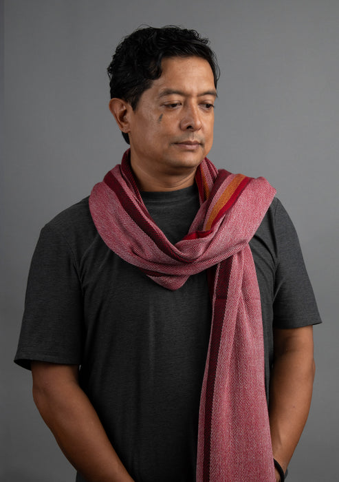 Crimson Herringbone Pashmina Shawl