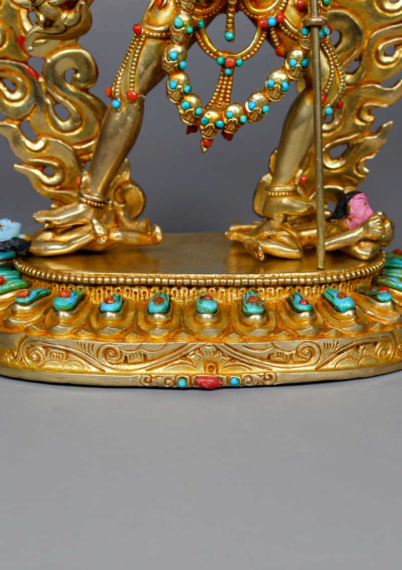 24K Gold-Gilded Vajrayogini Statue with Turquoise & Coral Inlay – 10.5"