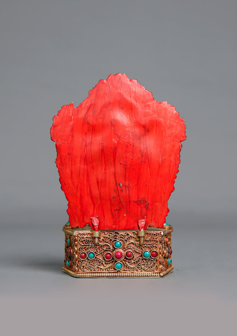 Handpainted Green Tara Statue with Stone-Inlaid Throne