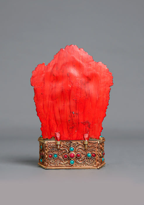 Handpainted Green Tara Statue with Stone-Inlaid Throne