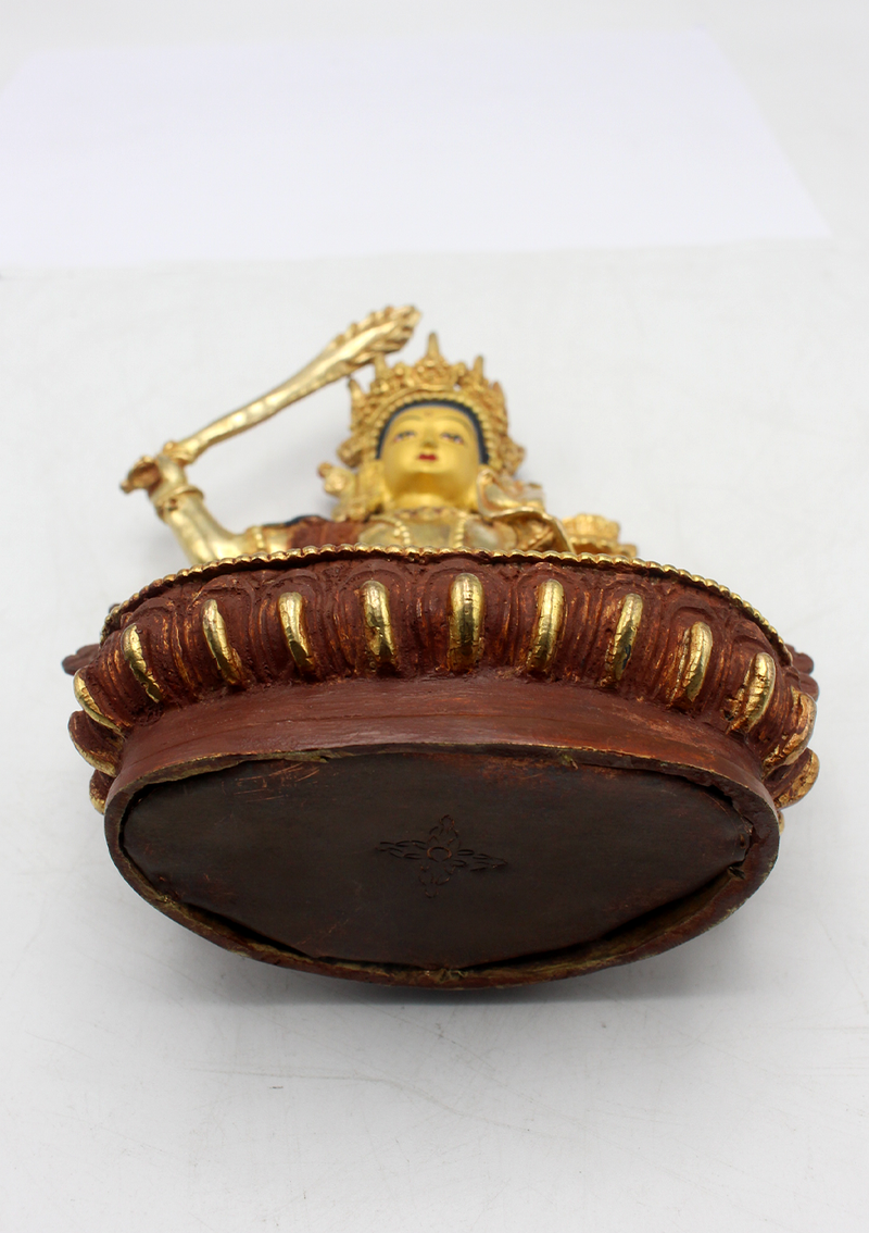 Partly Gold Plated Manjushree Statue 6" H