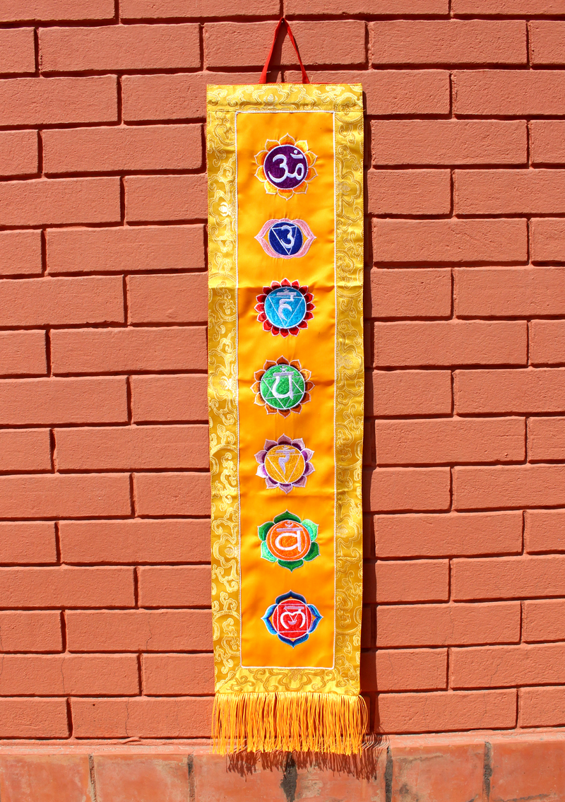 Healing Seven Chakra Embroidered Polyester Brocade Banner