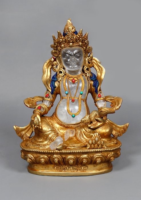 Gold Plated Crystal Zambala Statue 9"H