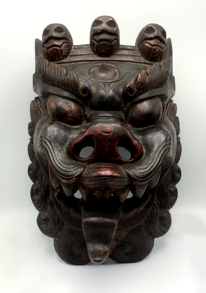 Handcarved Wooden Lion Wall Hanging Mask
