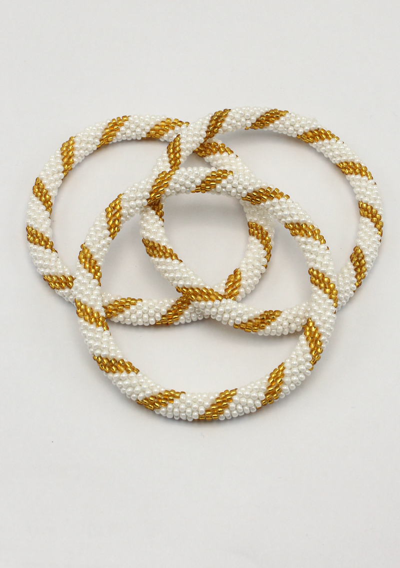 White Gold Roll on Beads Bracelet