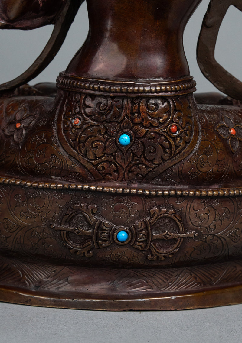Oxidized Copper Manjushree Statue 13"H