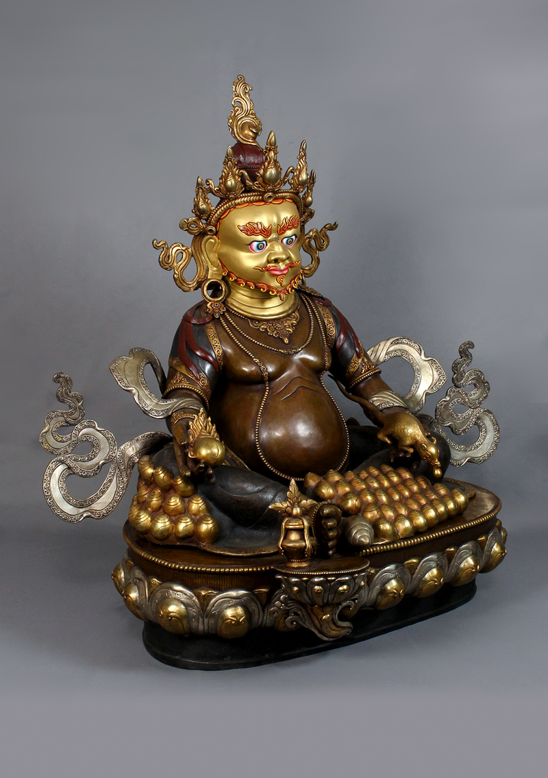Large 2 ft Partly Gold-Plated Dzambala Statue – Handcrafted Tibetan Buddhist Wealth Deity Sculpture