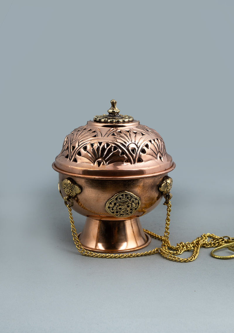Auspicious Symbol Carved Round Hanging Incense Burner