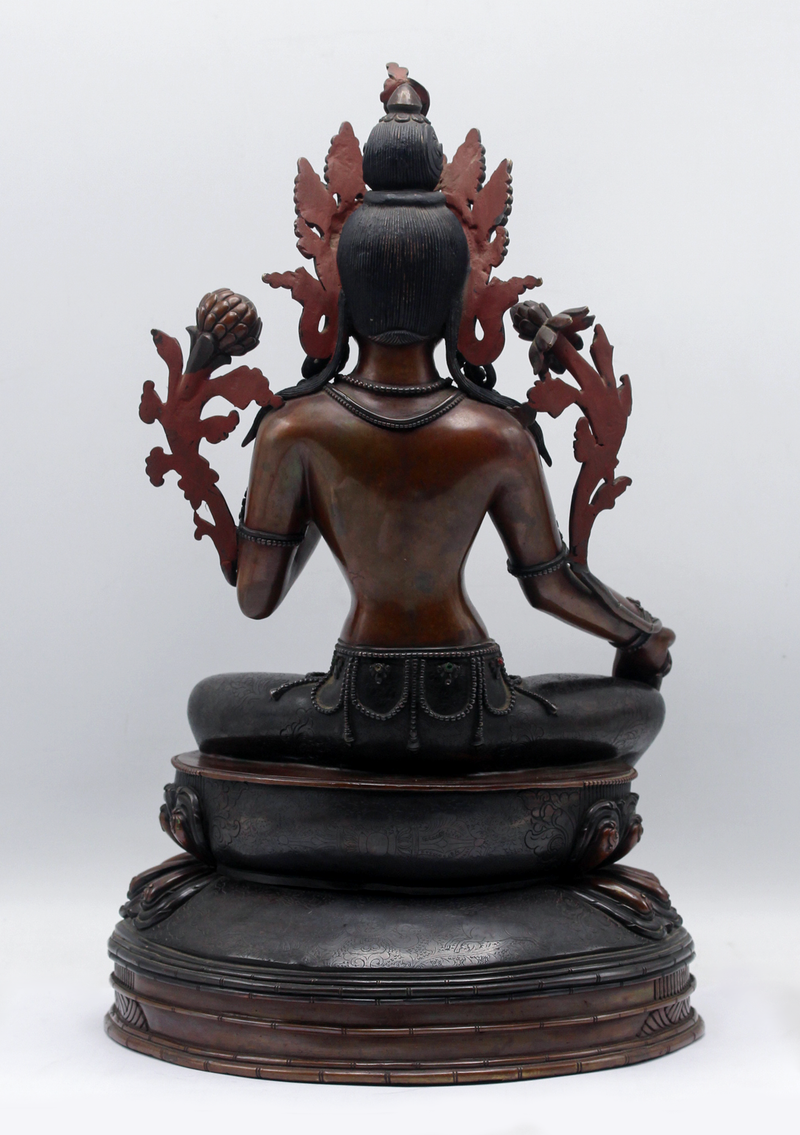 Exquisite Handcrafted Green Tara Statue – 14” | Seated on Double Lotus | Nepalese Masterpiece