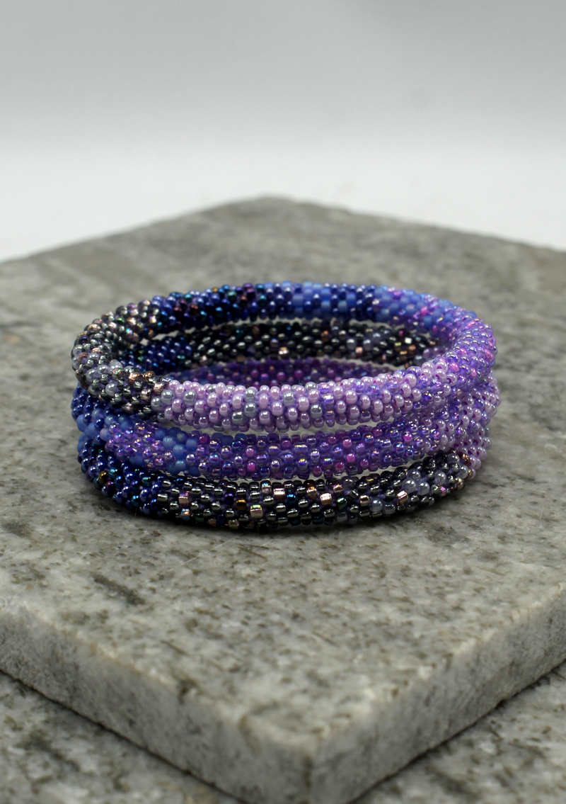 Purple Black Roll on Beads Bracelet