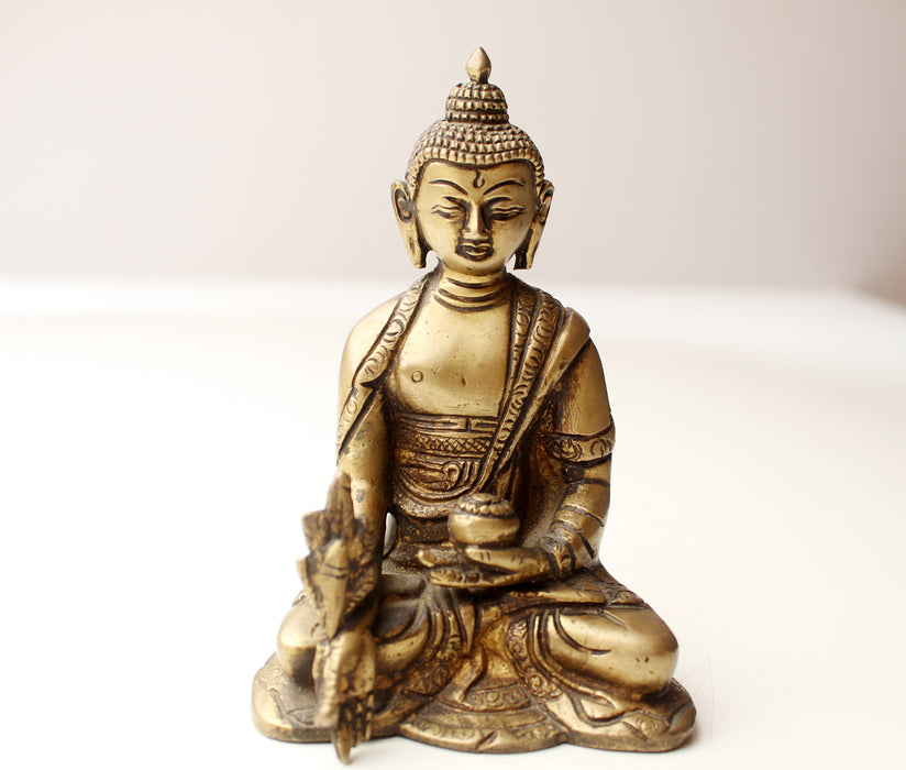 Brass Medicine Buddha Statue, 5 Inch High BMB