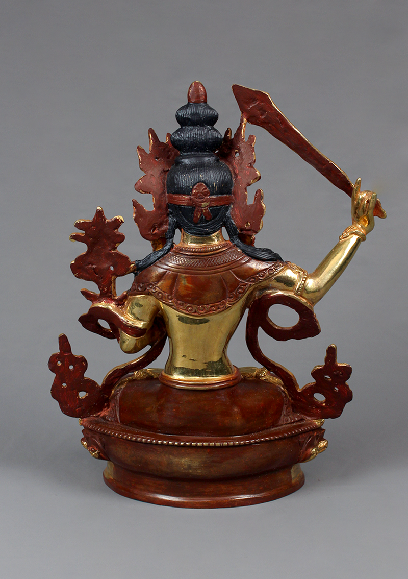 Manjushree Partly Gold Plated Coppper Statue 9"H