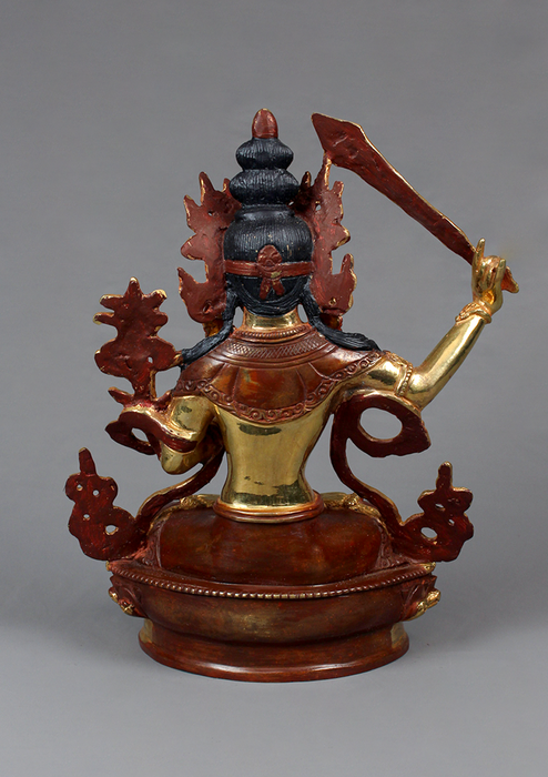 Manjushree Partly Gold Plated Coppper Statue 9"H