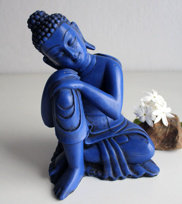 Lapis toned Blue Color Statue of Resting Buddha 7.5" High