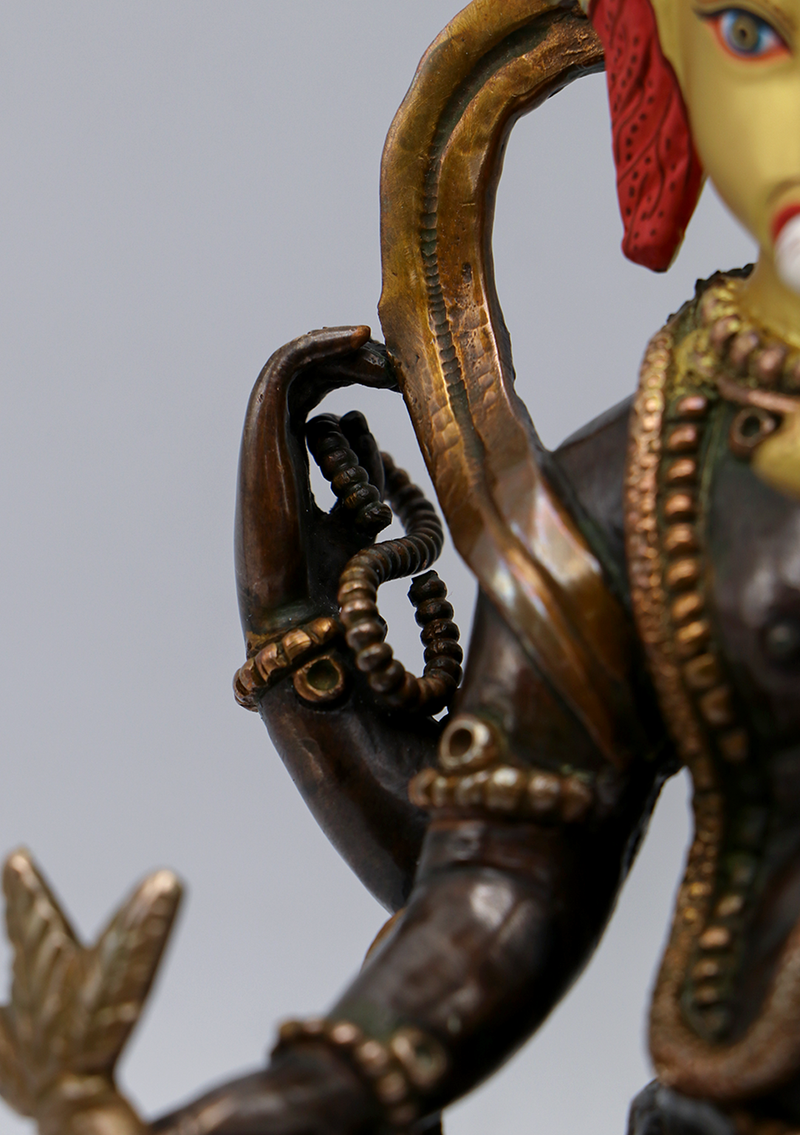 Gold Face Painted Copper Ganesh Statue 7"H