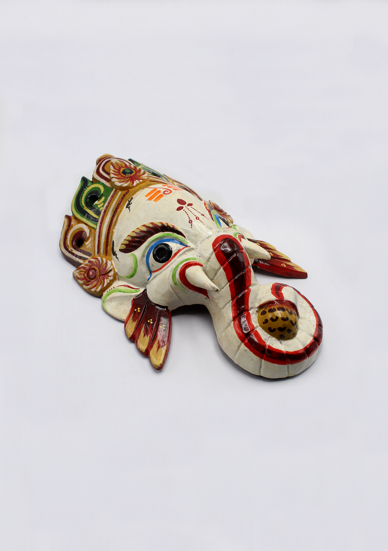 Hand Painted Little Ganesh Wall Hanging Mask - White