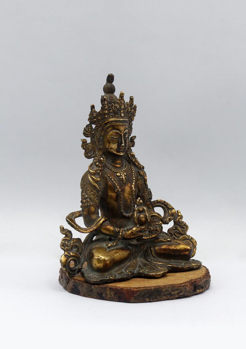 Fully Gold-Plated Aparmita Statue with Antique Finish 5"H