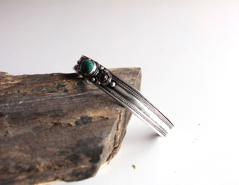 Tibetan Green Turquoise Silver plated Bracelet