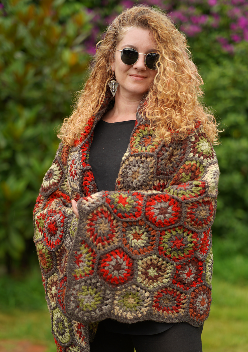 Gorgeous Hand Crochet Gray Multi Color Woolen Blanket