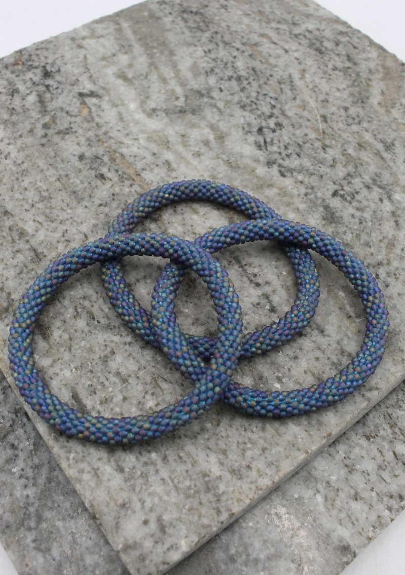 Blue Gray Glass Beads Roll on Bracelet