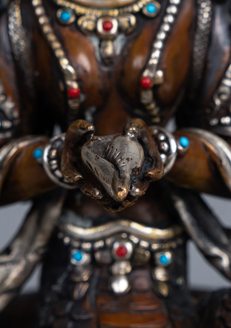 Copper Nagakanya Statue with Silver Highlights 9" H