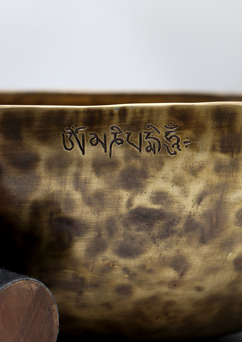 Green Tara Carved Tibetan Handmade Full Moon Meditation Singing Bowl