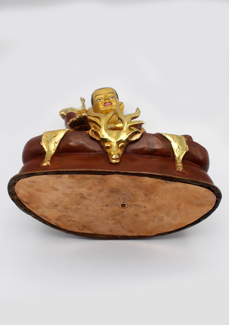 Partly Gold Plated Copper Milarepa Statue 7.5" H