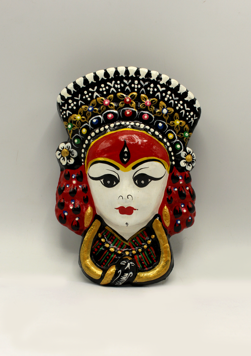 Living Goddess Kumari Hand Painted Paper Mache Wall Hanging Mask