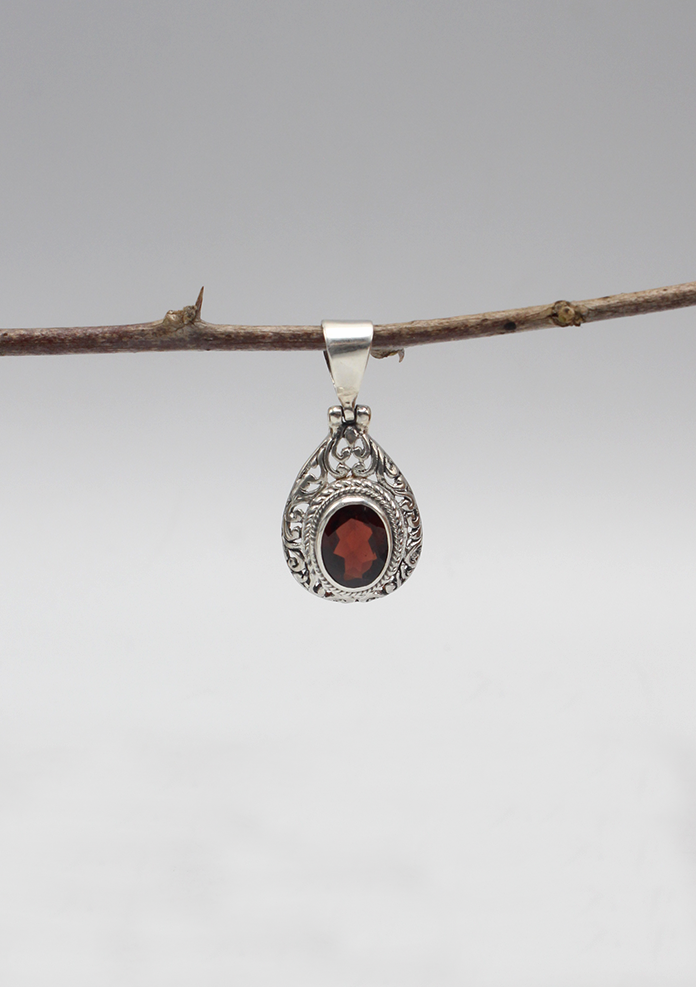 Sterling Silver Garnet Pendant Indonesia