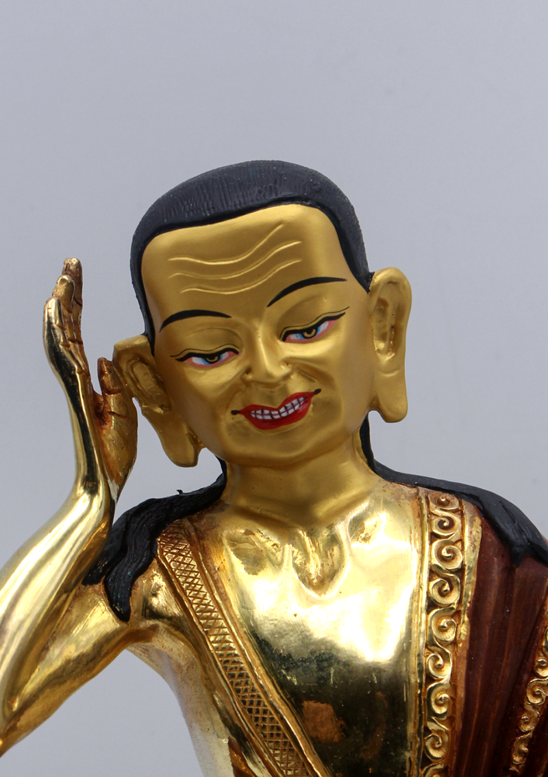 Partly Gold Plated Copper Milarepa Statue 7.5" H