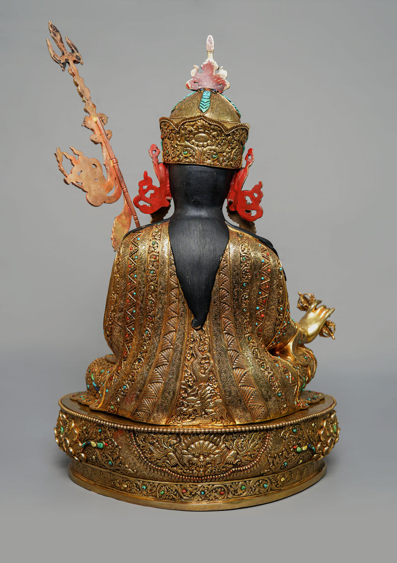 Masterpiece 24K Gold Plated Stone Inlaid Guru Padmasambhava Statue 2 feet High