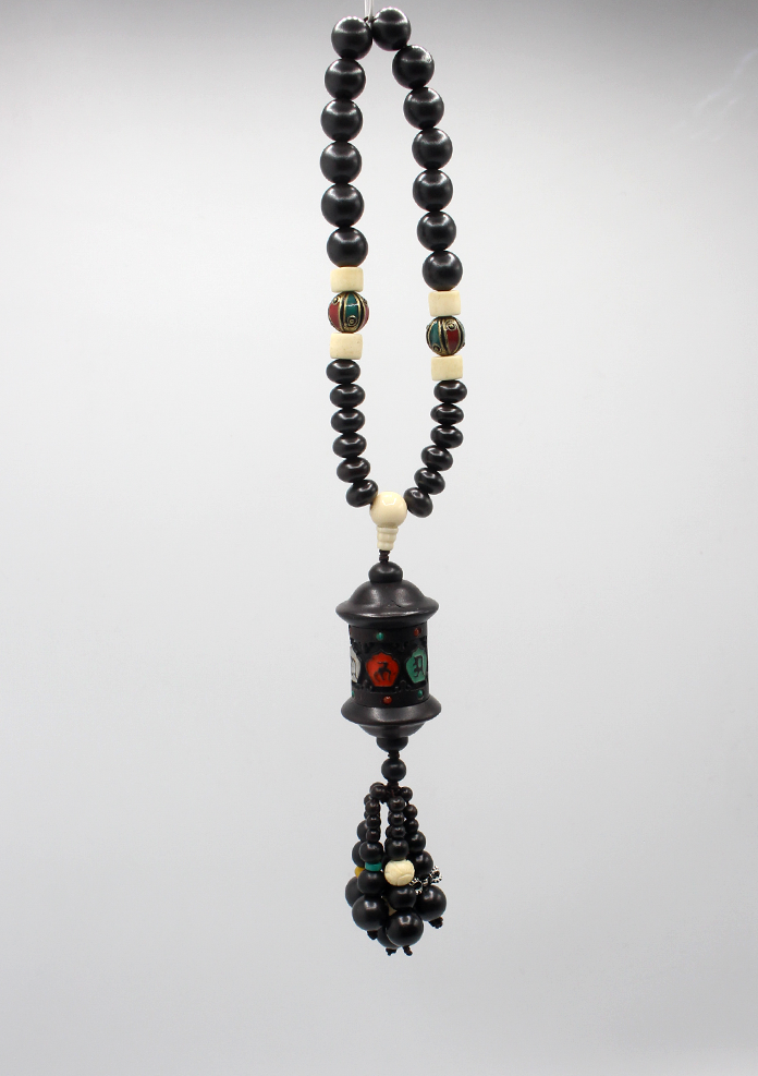 Tibetan Prayer Wheel Carved Wooden Car Hanging Amulet