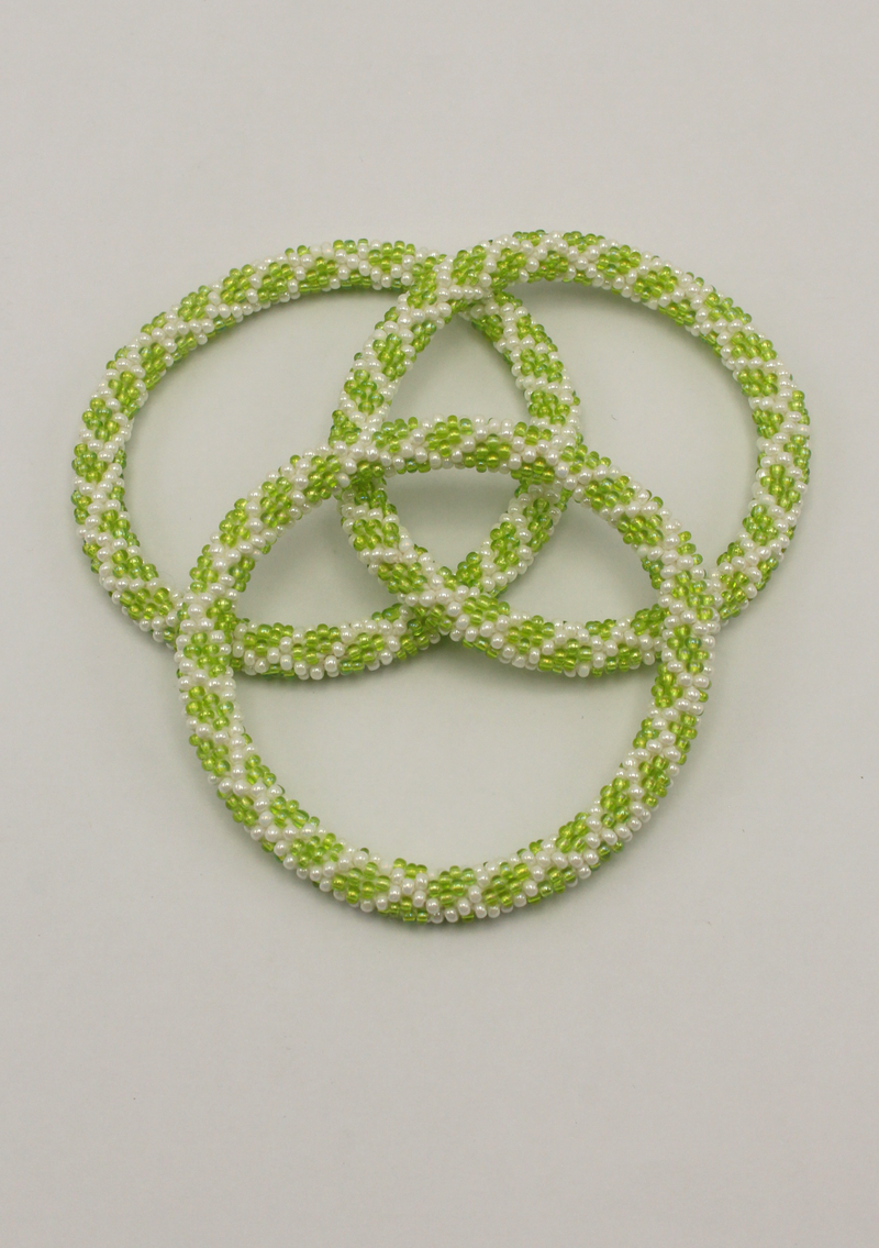 Mint Green White stripes Roll on  Beads Bracelet