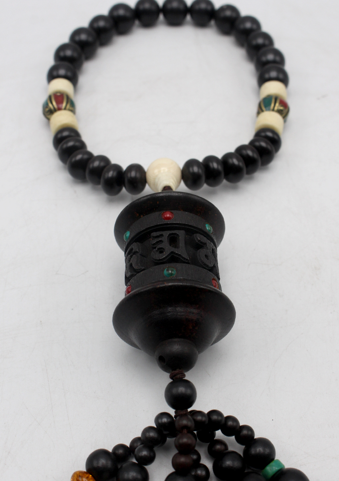 Tibetan Prayer Wheel Carved Wooden Car Hanging Amulet